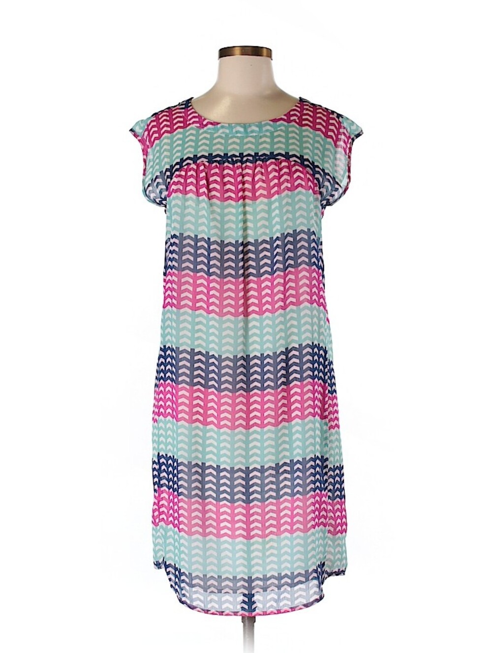 Vtg Y2k Tommy Hilfiger Chevron Stripe Dress in Navy, Pink & Aqua - Size 2